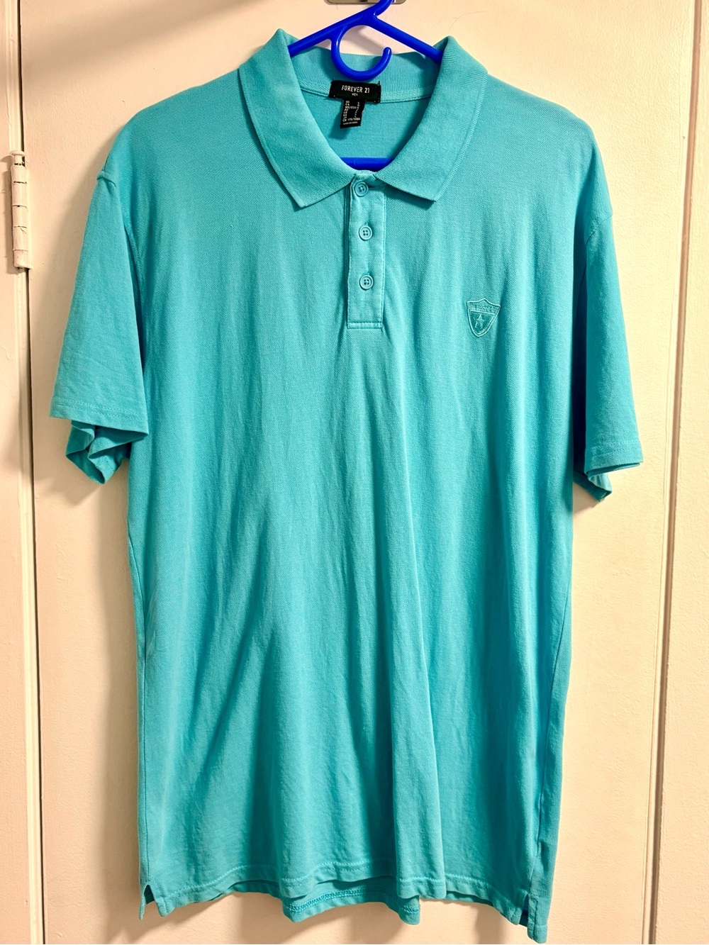 Forever 21 Men's Polo Shirt - Aqua Size L